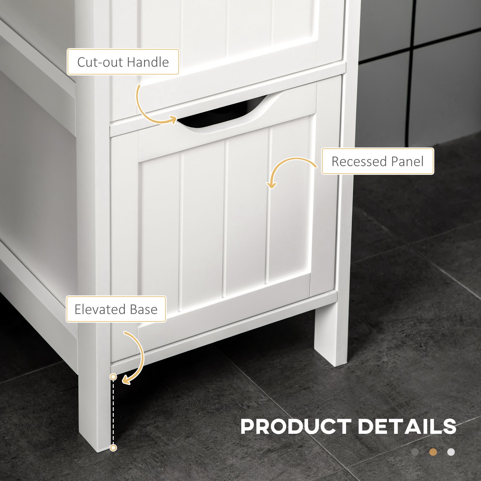 HOMCOM Narrow Floor Cabinet, Bathroom Cabinet with 3 Drawers and 2 Open Shelves, 30W x 30D x 141.6Hcm, White - Image 5