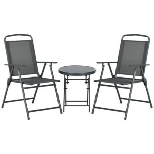 Outsunny Three-Piece Garden Seat Set, with Glass-Top Table - Dark Grey