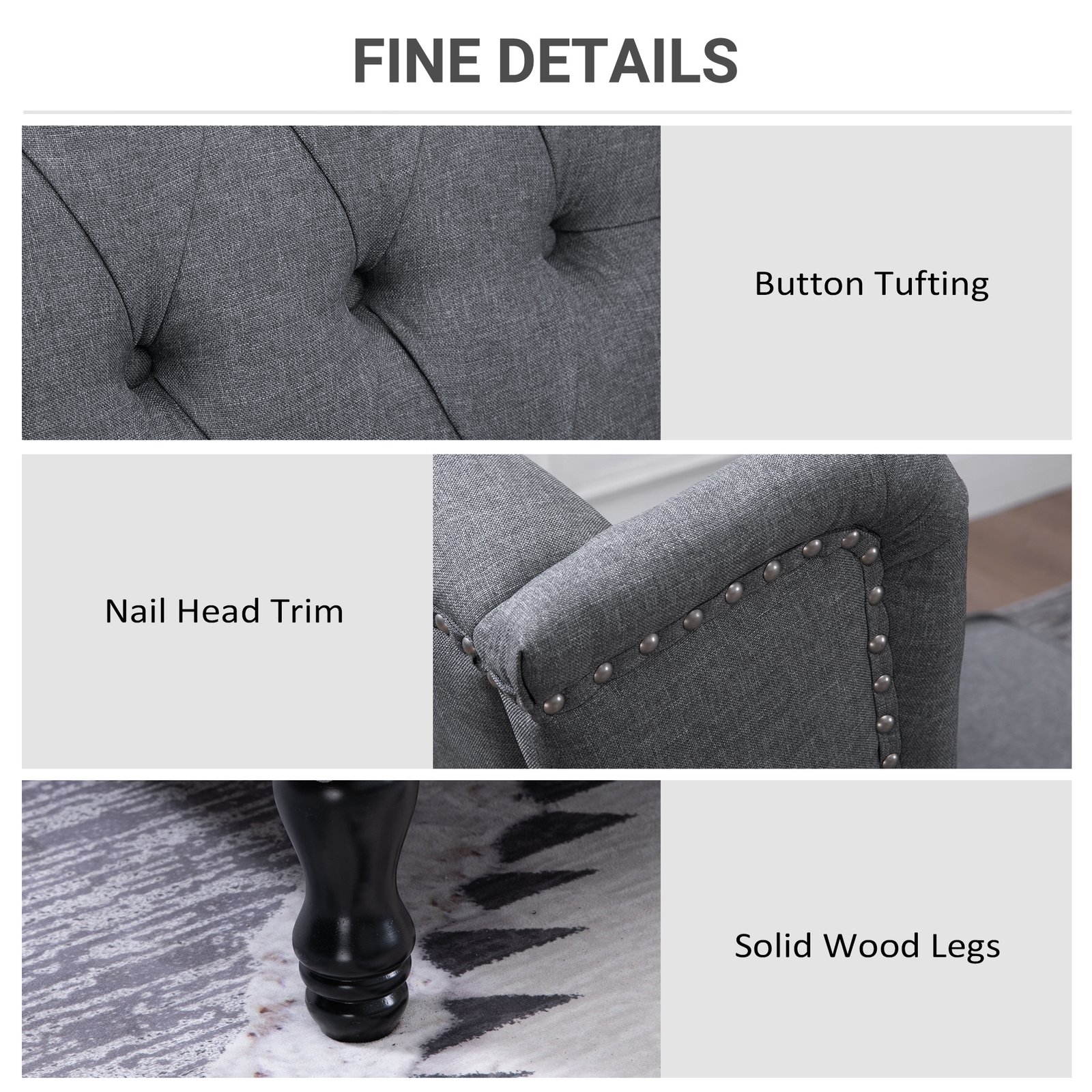 HOMCOM Recliner Armchair, Vintage Reclining Chair with Nail Head Trim, Wingback Chair with Button Tufted Back and Footrest, for Living Room, Grey - Image 6