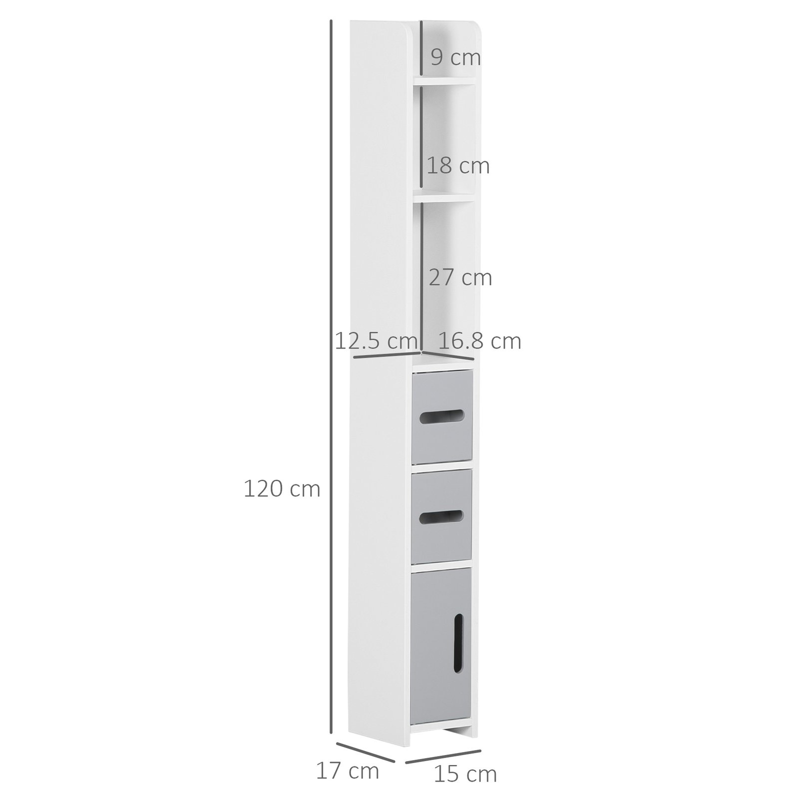 kleankin Modern Bathroom Storage Cabinet, Freestanding Tall Bathroom Cabinet with Open Shelves and 3 Cupboards with Door, for Bedroom Hallway, Grey - Image 3