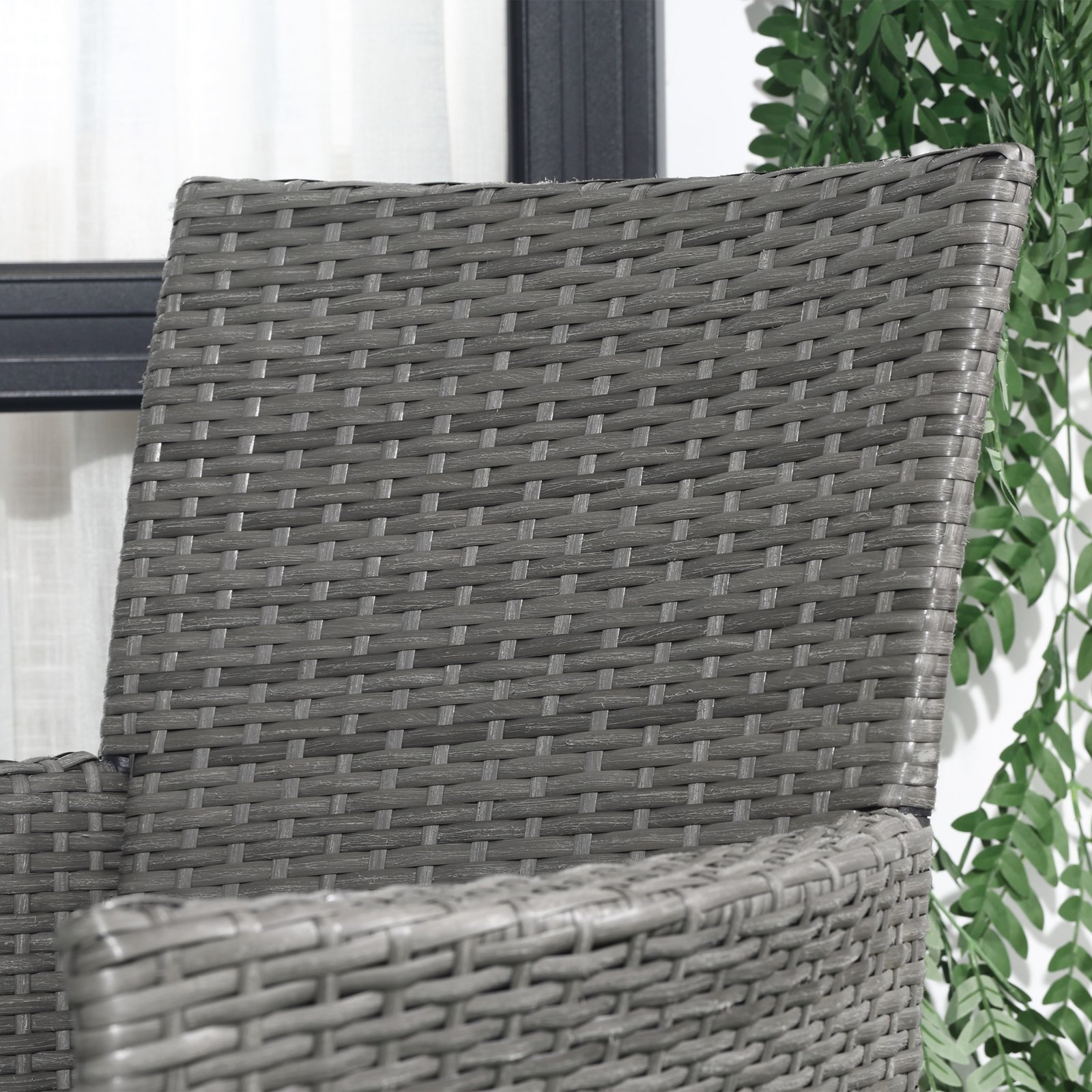Outsunny 3 Pieces Rattan Bistro Set, Wicker Garden Furniture Set with 2-Tier Coffee Table and Chairs, Washable Cushions, for Outdoor Patio Balcony, Grey - Image 8