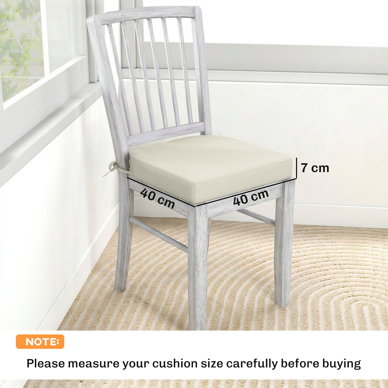 Outsunny Outdoor Chair Seat Cushions Set of 2, Garden Chair Cushions with 7cm Thick Foam & Ties, Cream White - Image 3