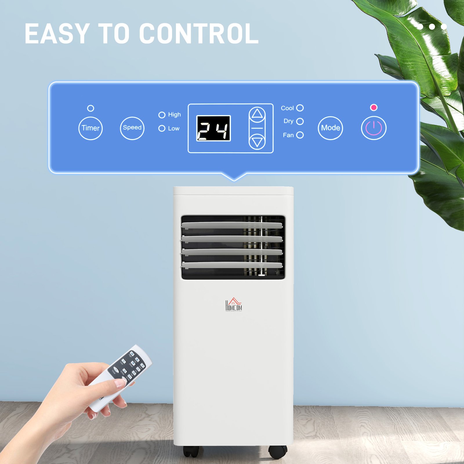 HOMCOM 7000 BTU Air Conditioning Unit, 3-in-1 Portable Air Conditioner, Dehumidifier, Cooling Fan with 2 Speeds, 24H Timer, Remote Control, Digital Display, Window Venting Kit, 26m² - Image 7