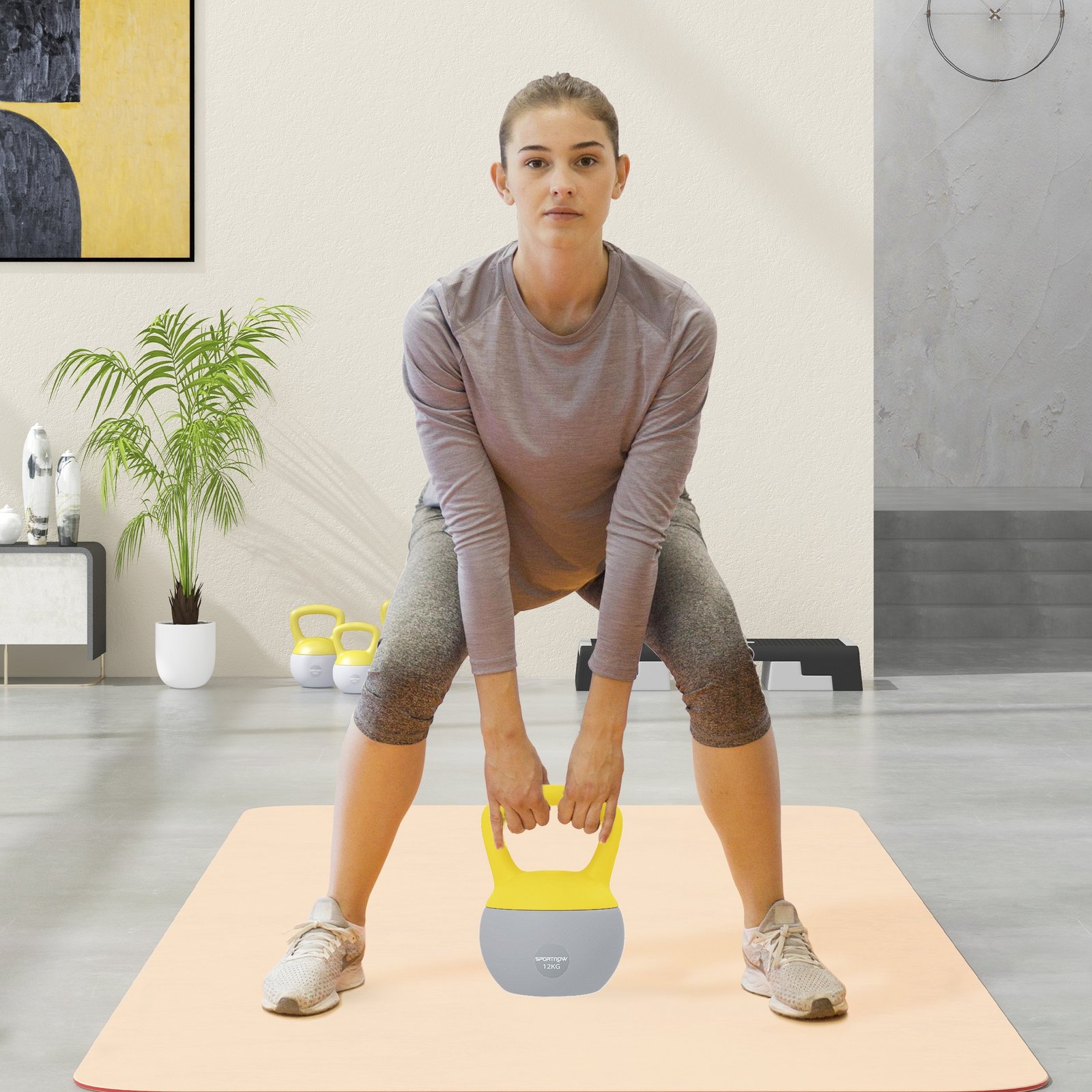SPORTNOW 12KG Soft Kettlebell, Kettlebell with Non-Slip Handle for Home Gym, Weight Lifting, Strength Training, Yellow/Grey - Image 2