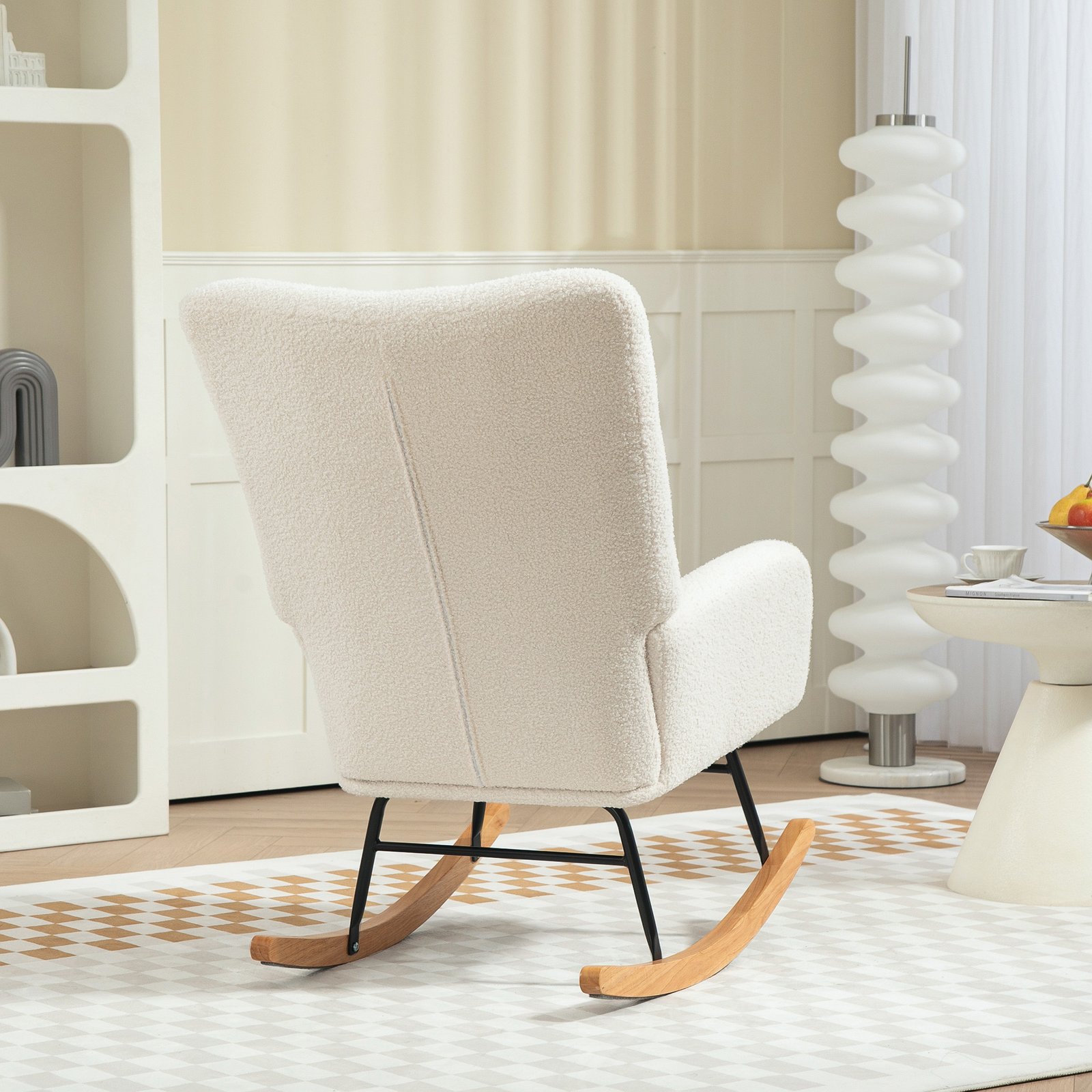 HOMCOM Teddy Fleece Rocking Chair - Cream White - Image 6