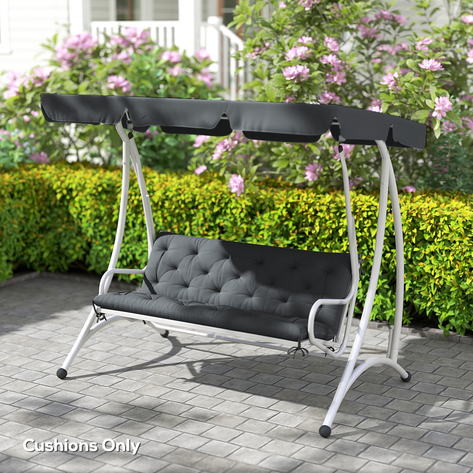 Outsunny 3 Seater Bench Cushion, Garden Chair Cushion with Back and Ties for Indoor and Outdoor Use, 98 x 150 cm, Dark Grey - Image 8
