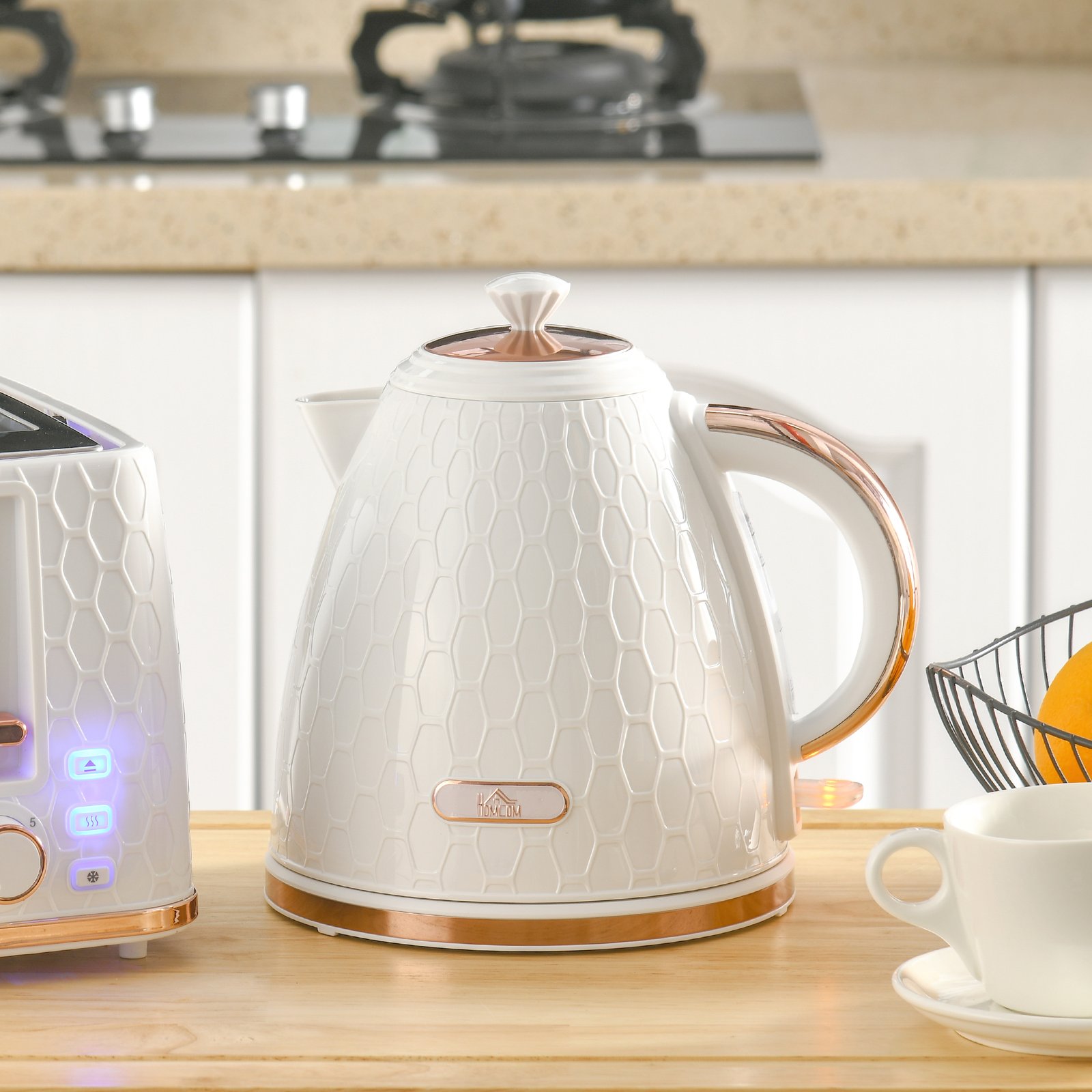 HOMCOM 3kW Rapid Boil Honeycomb Kettle - Cream - Image 2