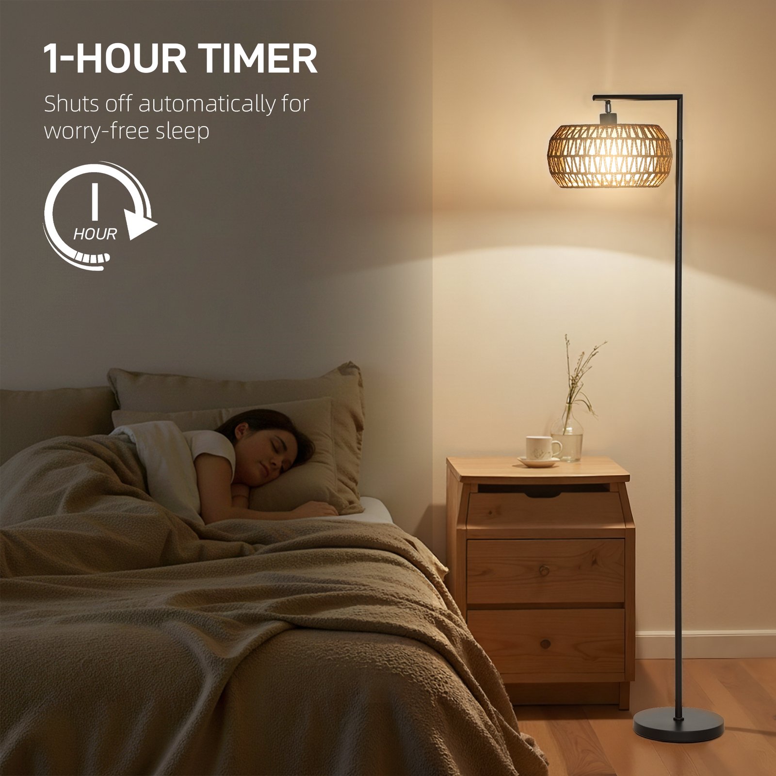 HOMCOM Boho Dimmable Floor Lamp - Black - Image 6
