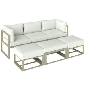 Outsunny Garden Daybed, 6 Piece Outdoor Sectional Sofa Set, Aluminium Patio Conversation Furniture Set with Coffee Table