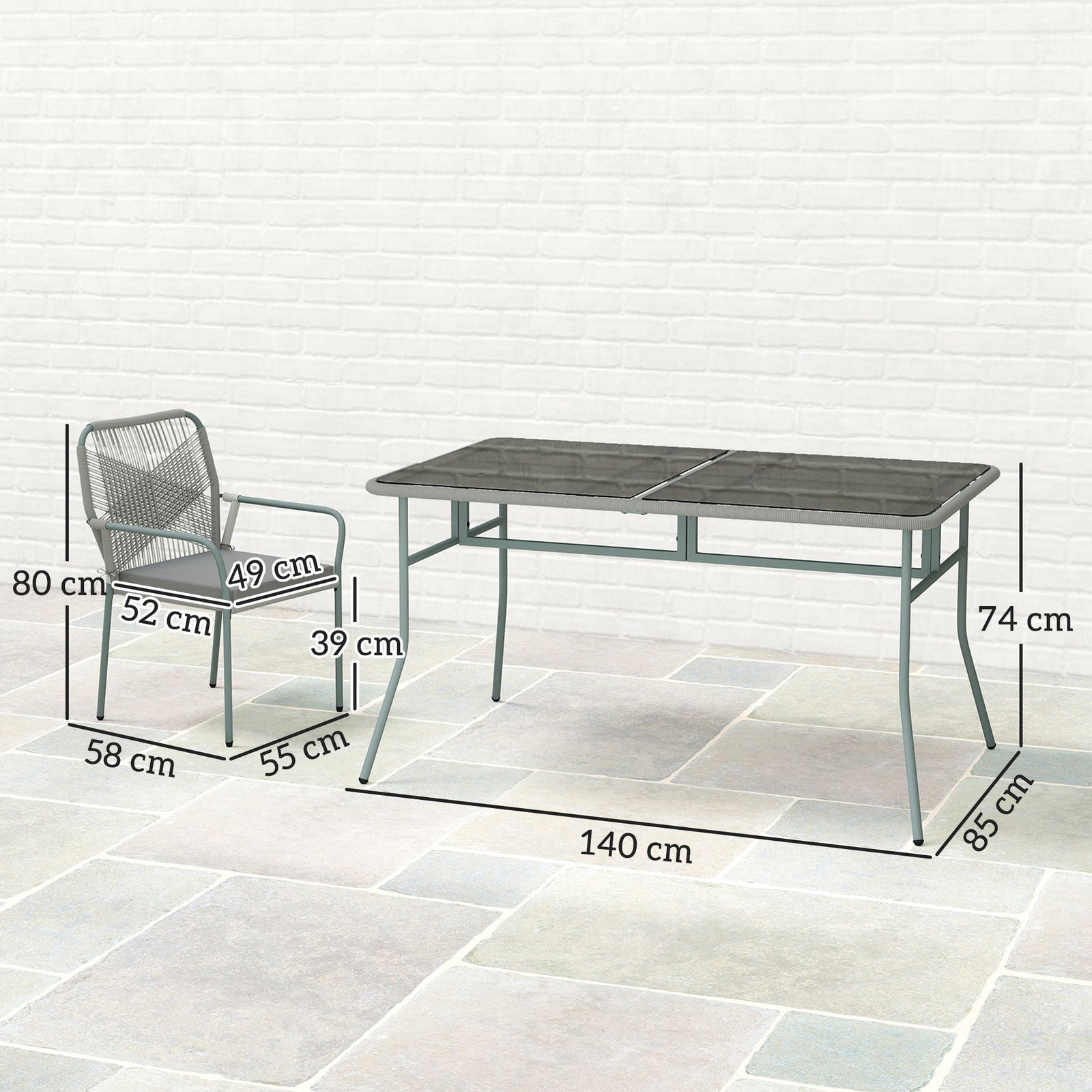 Outsunny Five-Piece PE Rattan Garden Dining Set with Cushions & Stackable Chairs - Light Grey - Image 3