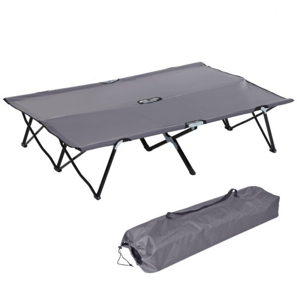 Outsunny Double Camping Cot Bed, with Bag – Grey