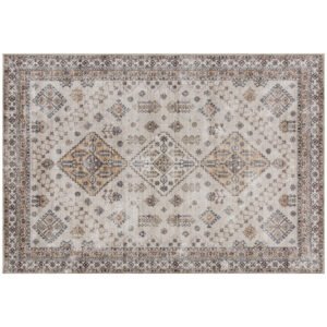 HOMCOM Vintage Area Rug, Non-Slip Washable Rug, Flannel Floor Carpet for Living Room, Bedroom, Dining Room, Home Office, 230 x 160 cm, Beige