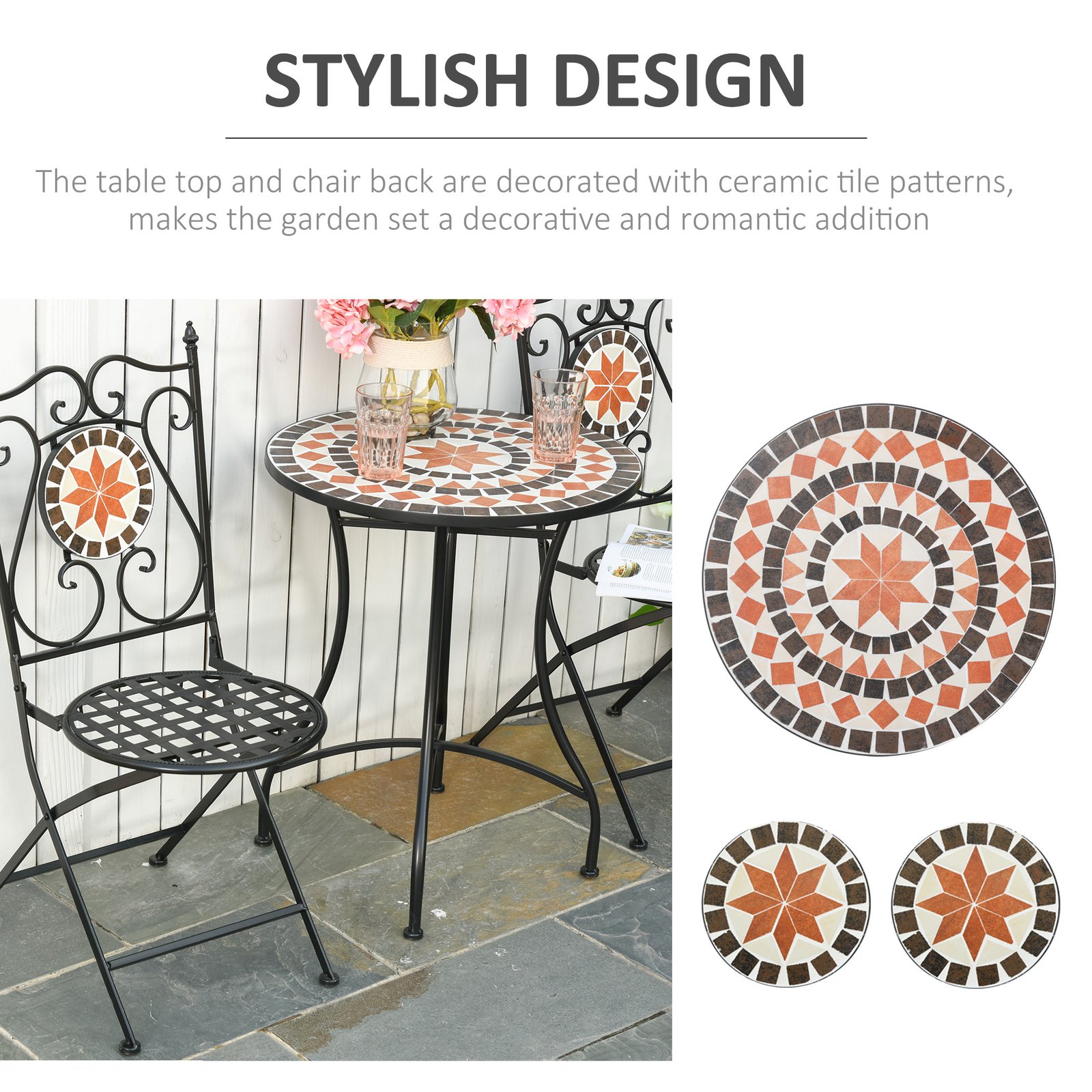 Outsunny Three-Piece Mosaic Bistro Table Set - Multicoloured - Image 5