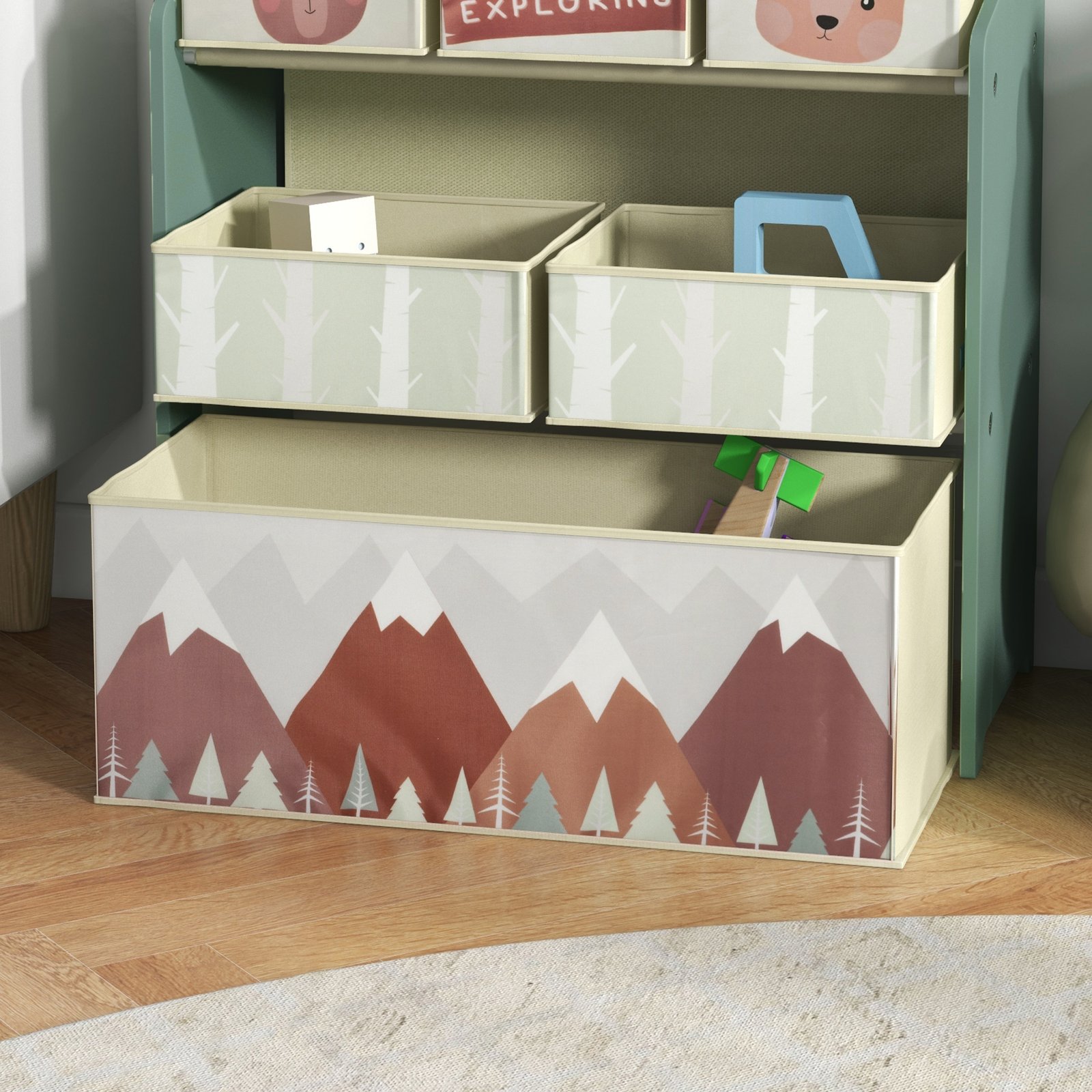 ZONEKIZ Kids Storage Unit, Toy Storage Organiser, with Six Fabric Bins, for Bedrooms, Playrooms, Nurseries - Green - Image 9