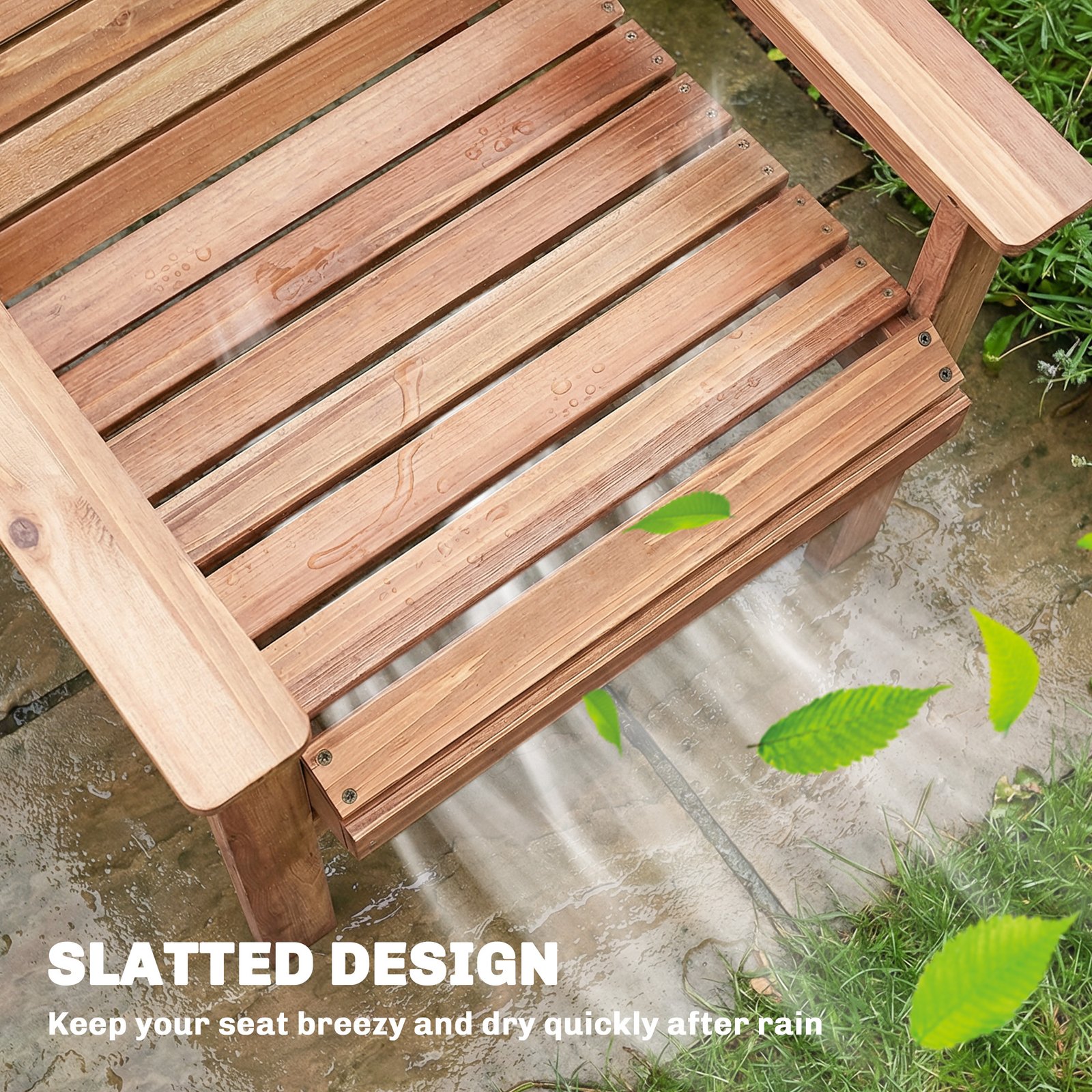 Outsunny Wooden Garden Dining Chair, Outdoor Chair Garden Armchair with Curved Seat and Wide Armrests, Natural Wood Finish - Image 7