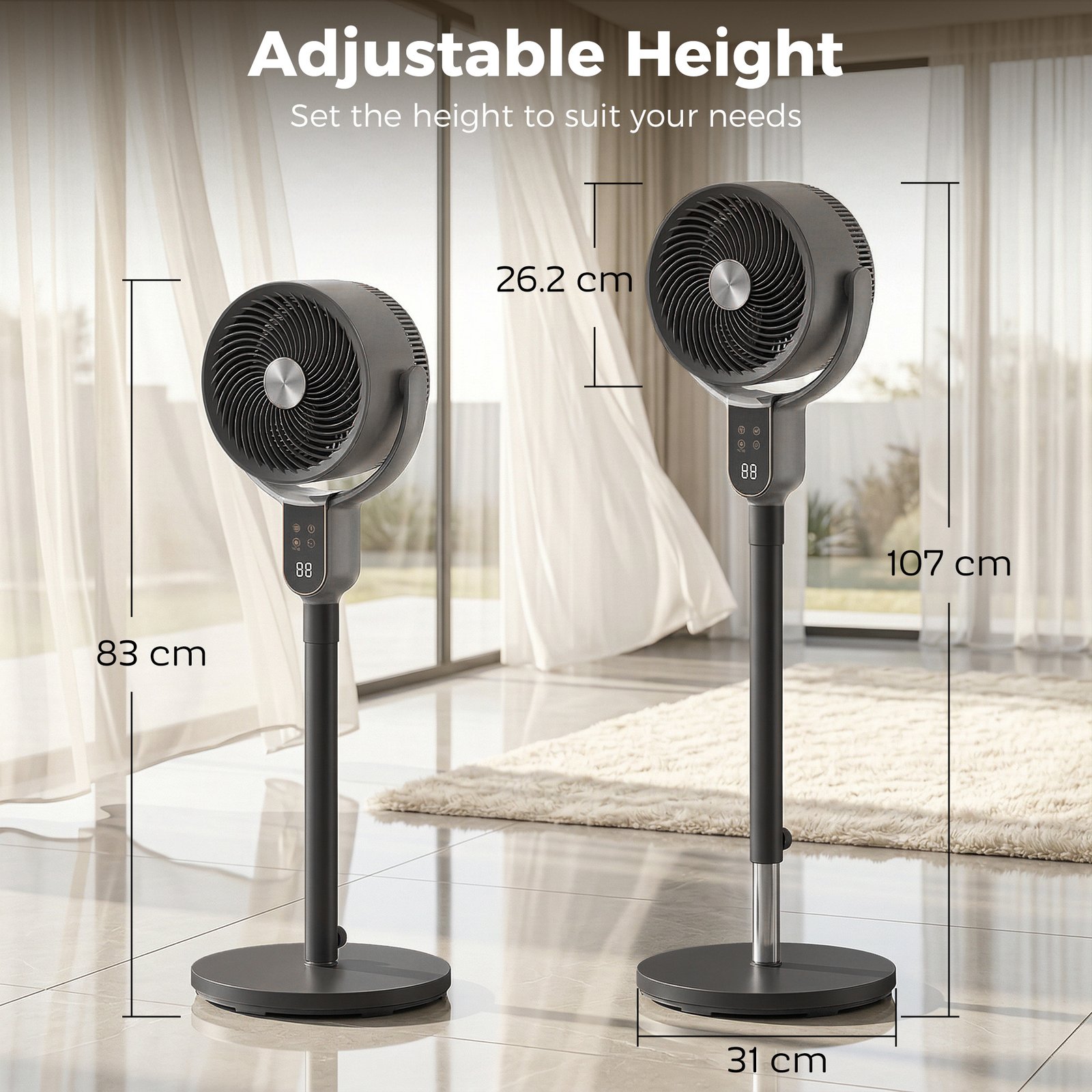 HOMCOM 20 dB Silent Standing Fan for Bedroom, 42" Pedestal Fan with Remote, 90° Oscillating, 8 Speeds, Remote Control, Grey - Image 3