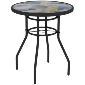 Outsunny ?60 Garden Table, with Glass Printed Tabletop - Multicolour