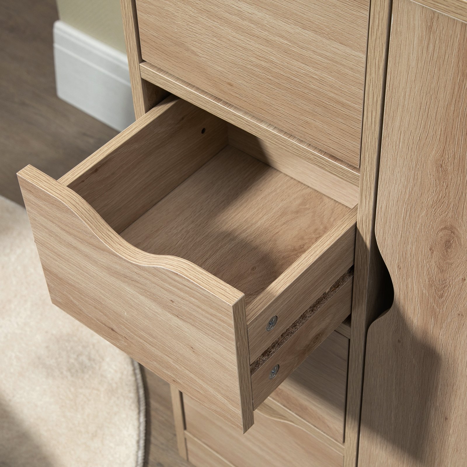 HOMCOM Bathroom Cabinet, Freestanding Storage Cabinet with 4 Drawers, Door Cupboard for Living Room, Kitchen, Bedroom, Natural - Image 8