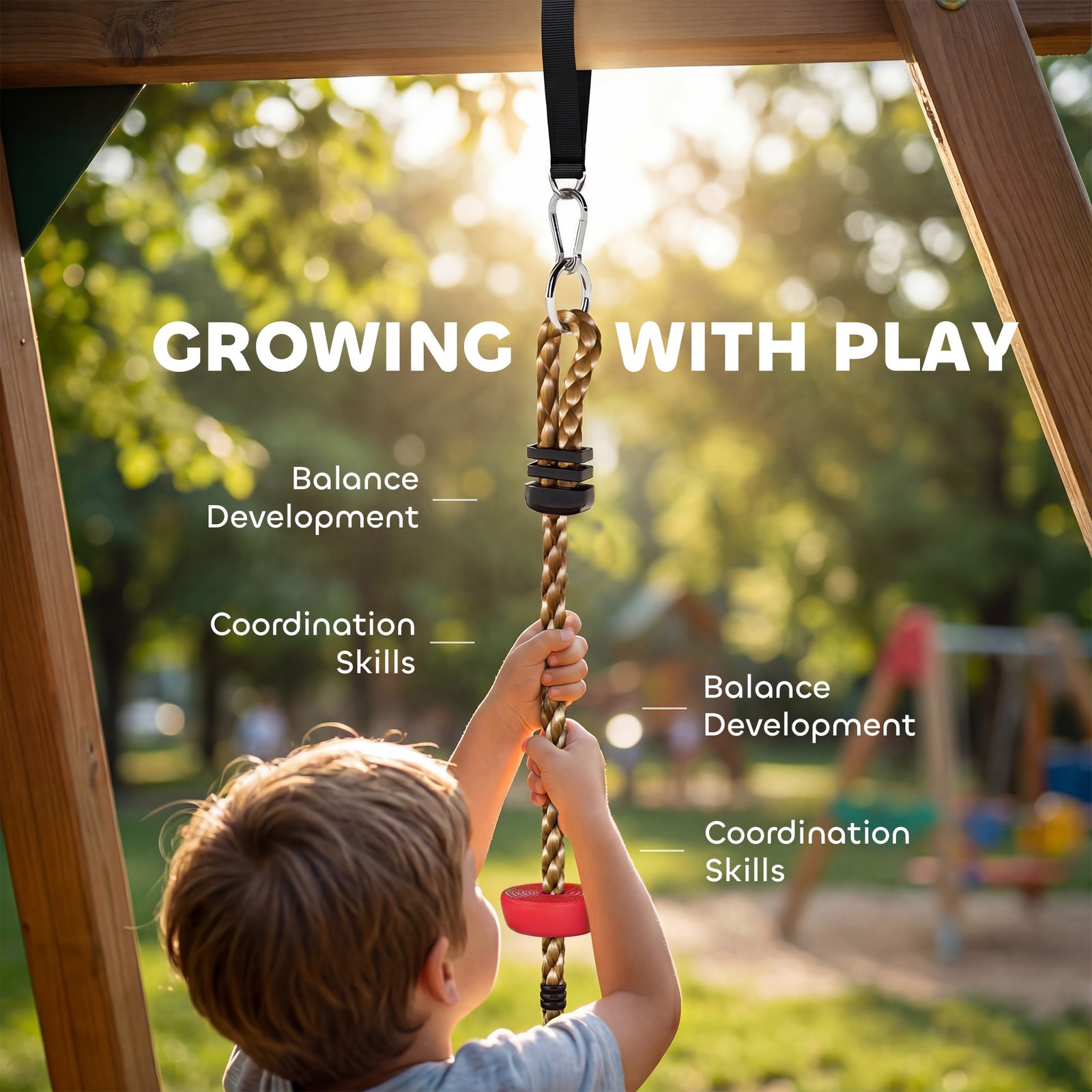 AIYAPLAY Climbing Rope, Kids Tree Swing Kit with Platforms and Disc Swings Seat, Obstacle Course Kids for Garden, Red - Image 6