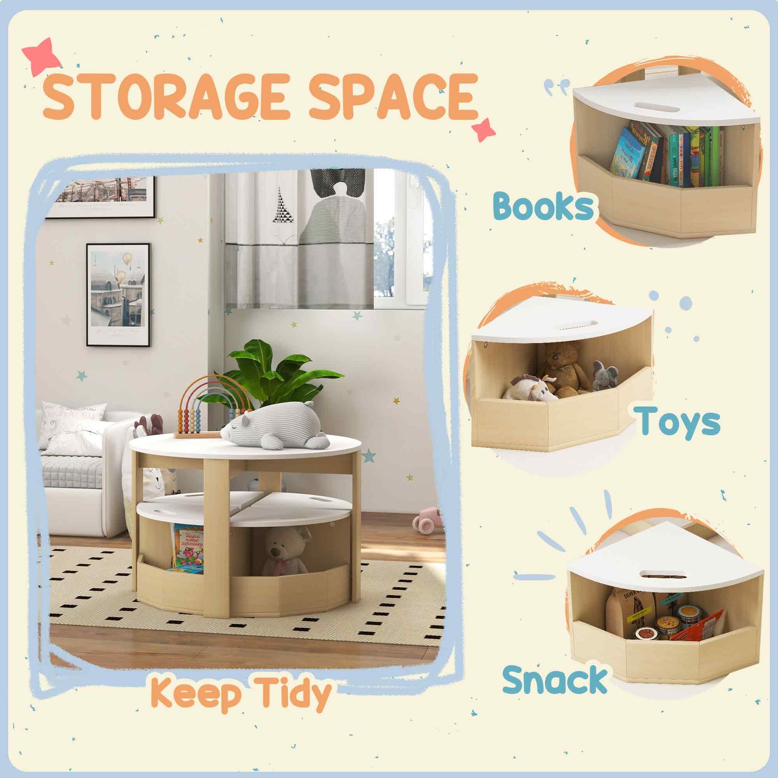 AIYAPLAY Five-Piece Kids Table and Chairs Set with Storage, for Ages 3-8 Years, White - Image 6