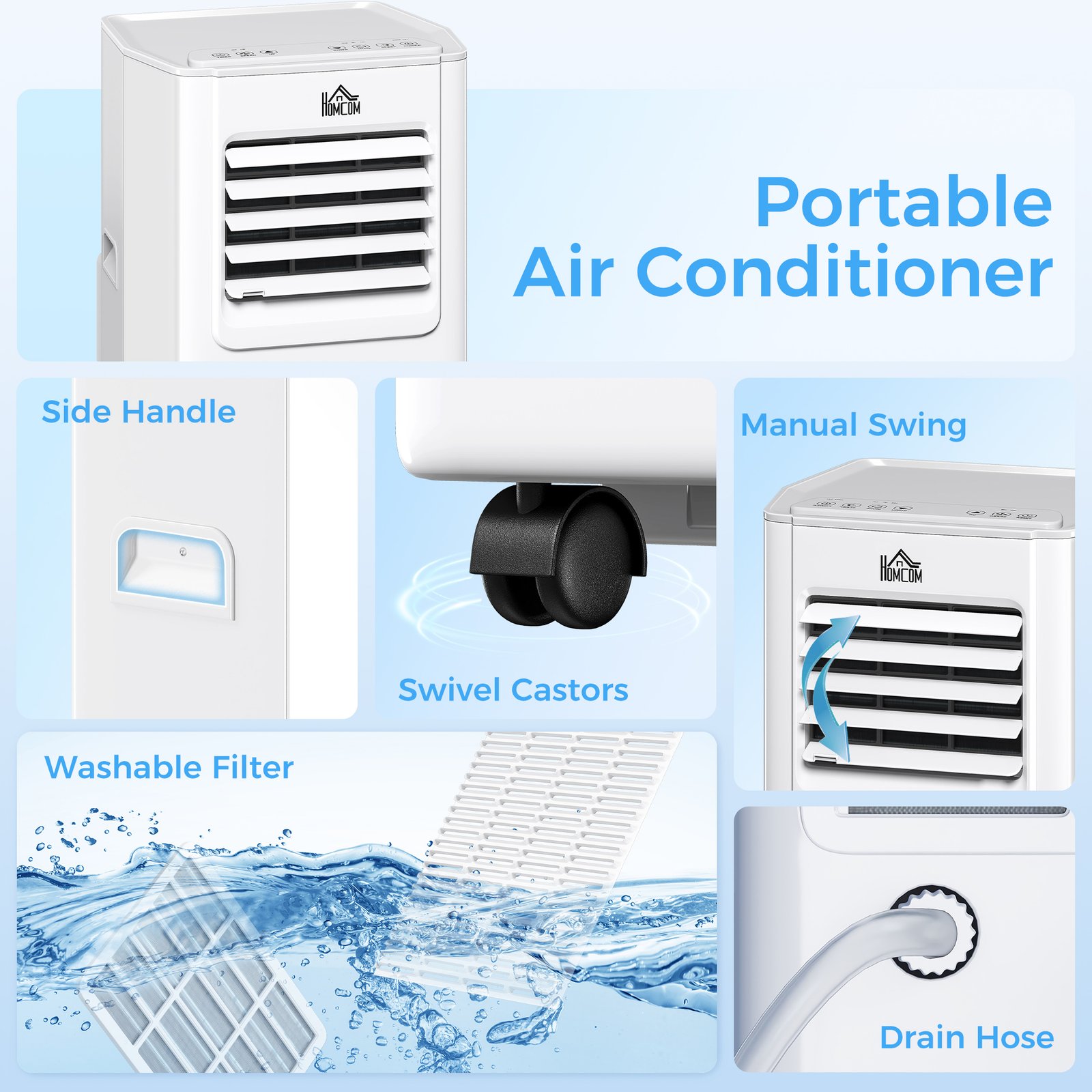 HOMCOM 5000 BTU Portable Air Conditioner, 4-in-1 Air Conditioning Unit, Dehumidifier, Cooling, Fan, Sleep Mode, with Remote Control, 2 Speeds, 24H Timer, Window Venting Kit, 12m² - Image 9