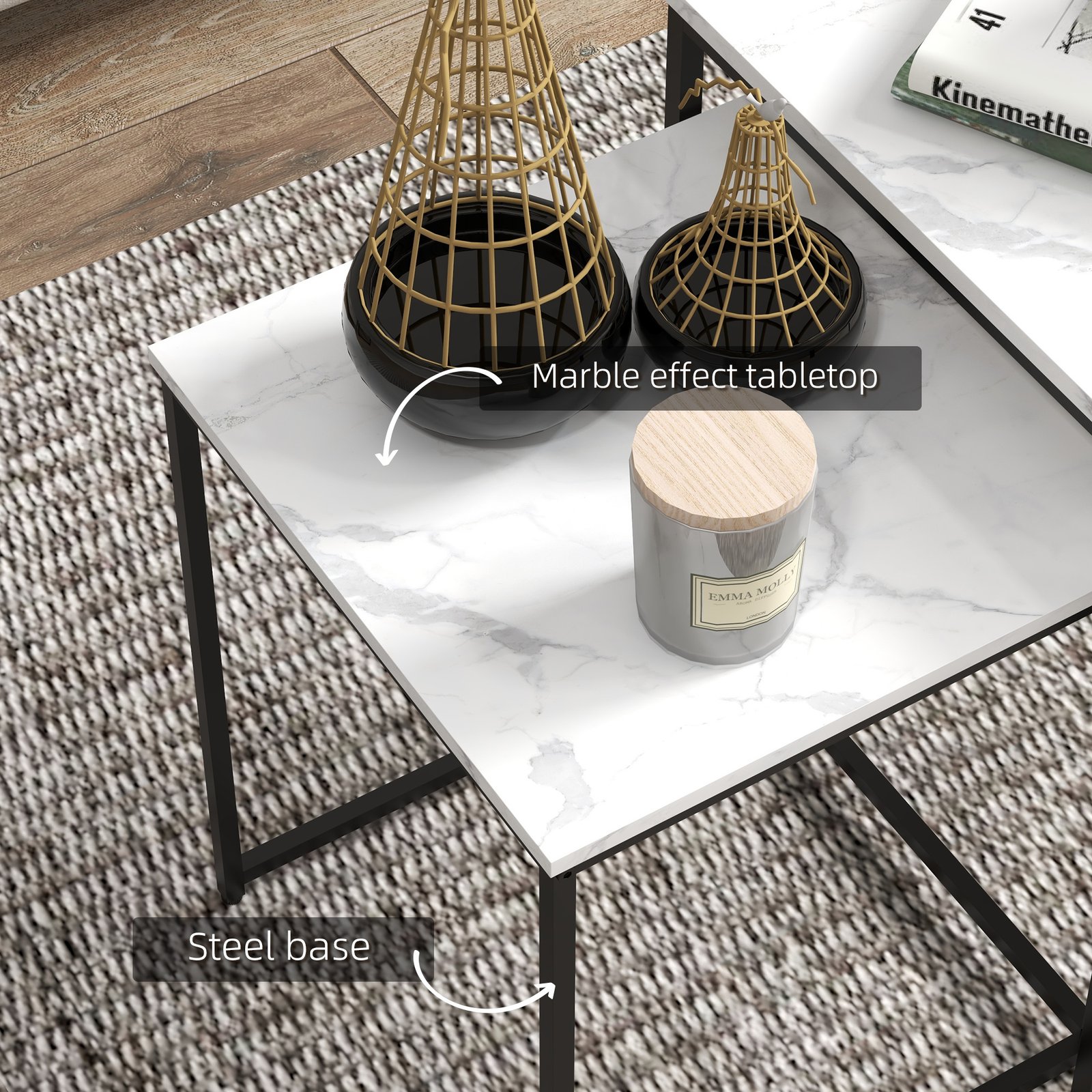 HOMCOM Three Nest of Tables, Marble Effect Finish - Image 5