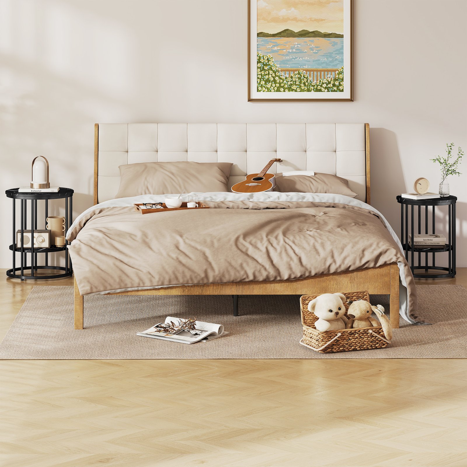 HOMCOM Set of Two Marble-Effect Coffee Tables - Black - Image 9
