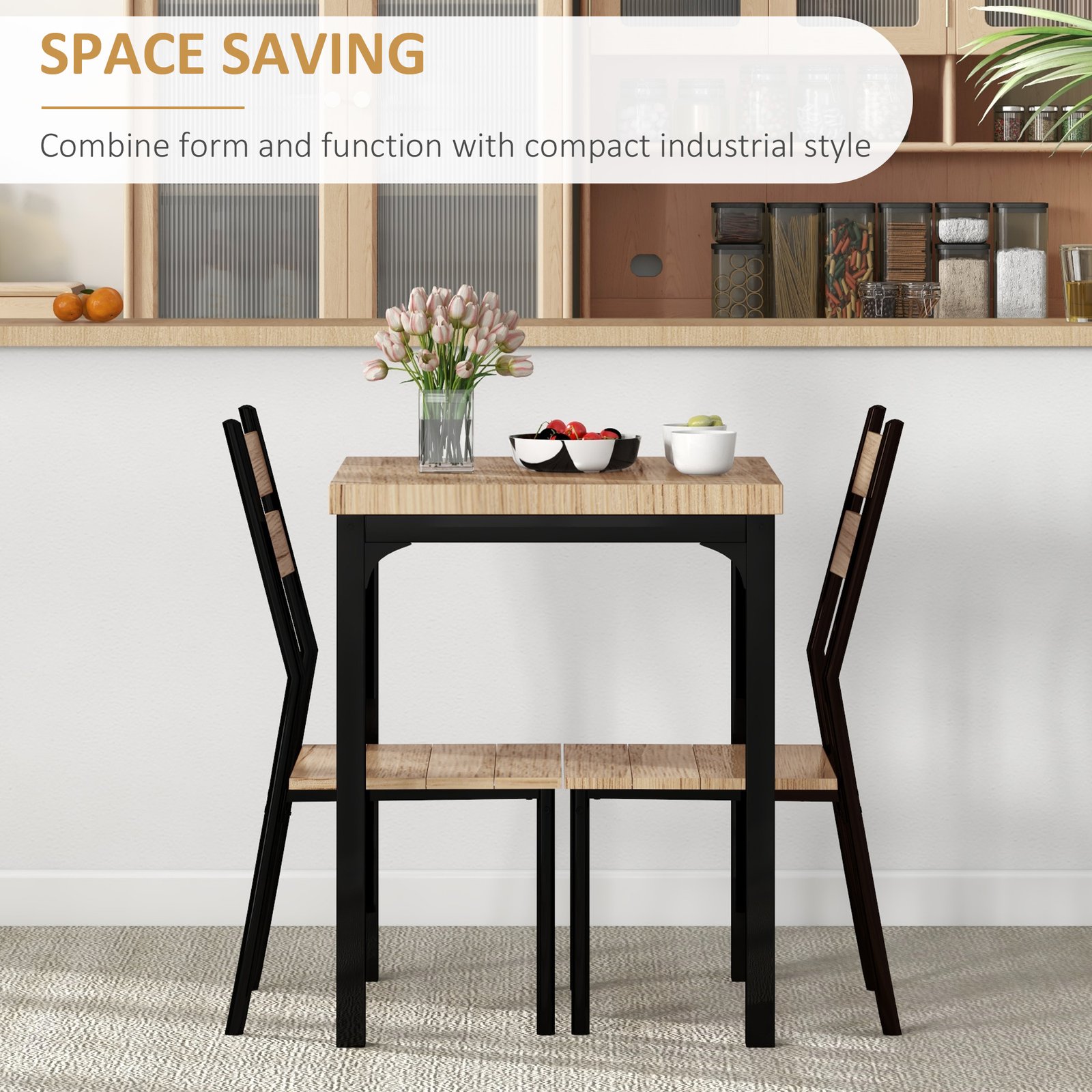 HOMCOM Three-Piece Minimal and Compact Dining Set, Light Wood Grain - Image 4