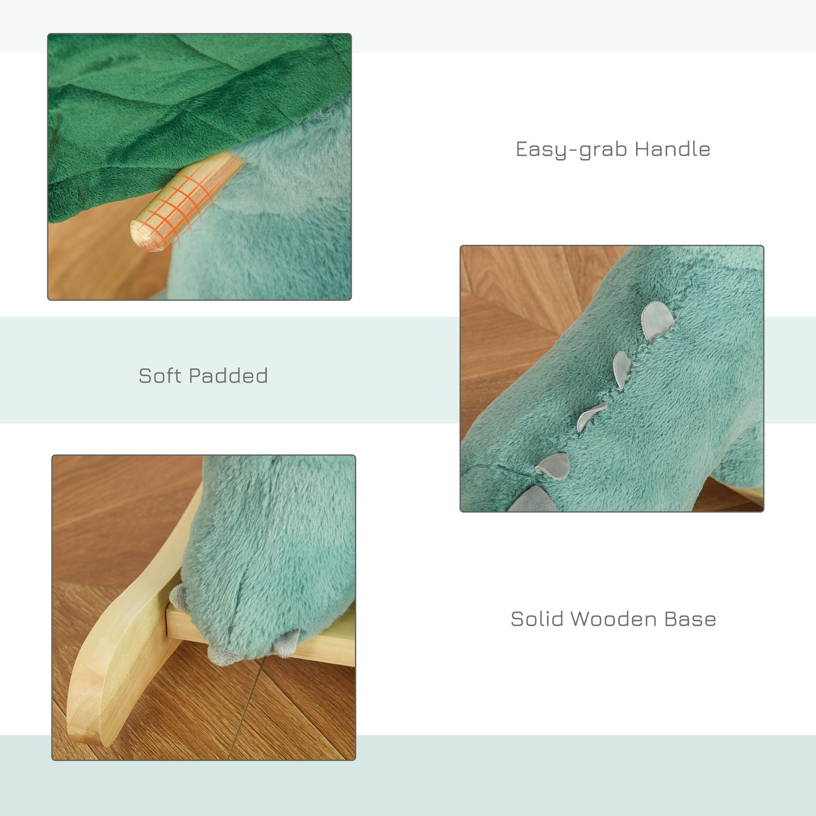 HOMCOM Plush Ride-On Rocking Dinosaur, with Sound - Green - Image 7