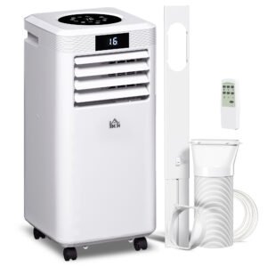 HOMCOM 10000 BTU Air Conditioning Unit, 3-in-1 Portable Air Conditioner, Dehumidifier, Cooling Fan with Remote Control, Digital Display, 2 Speeds, 24H Timer, Window Venting Kit, 22m²