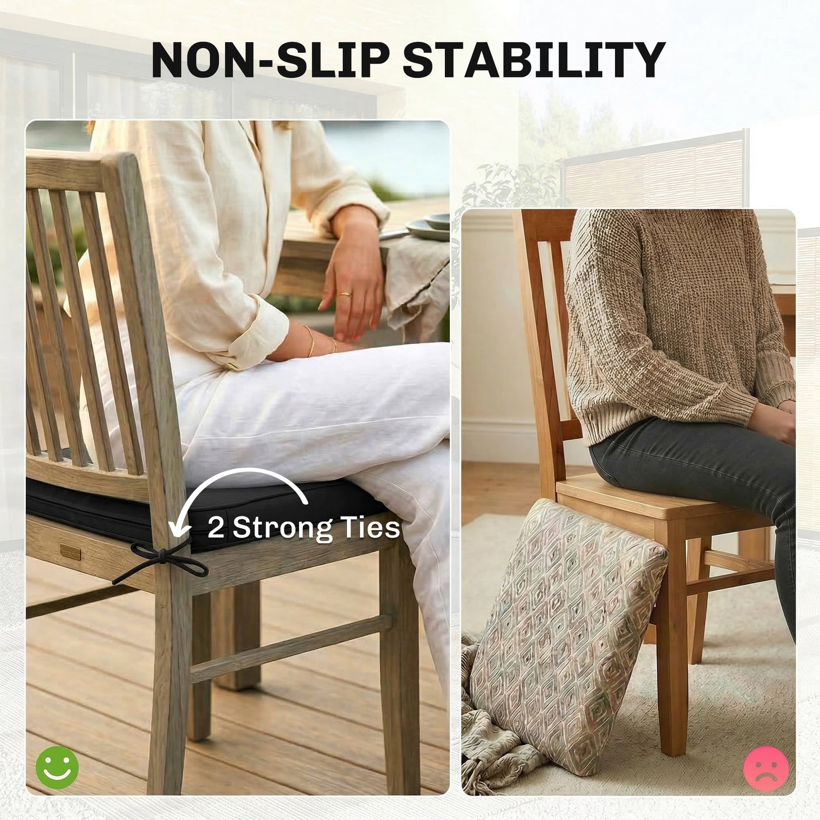 Outsunny Outdoor Chair Seat Cushions Set of 2, Garden Chair Cushions with 7cm Thick Foam & Ties, Black - Image 7