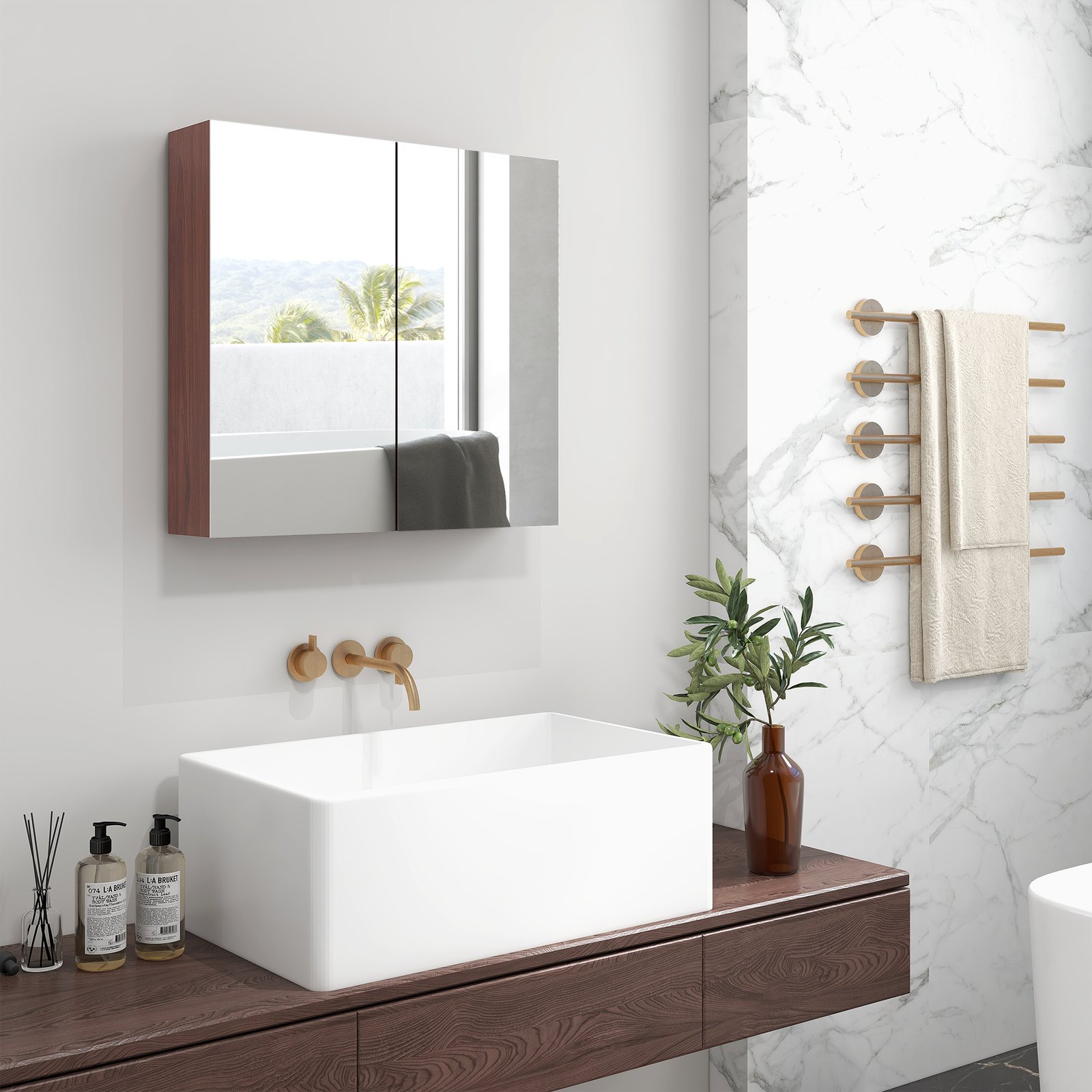 kleankin Double Door Bathroom Mirror Cabinet, Wall Mounted Bathroom Storage Cabinet, Soft Closing, 63L x 60Hcm - Image 8