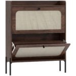 HOMCOM Shoe Cabinet with 2 Flip Drawers, Boho Narrow Shoe Storage Cabinet, Dark Brown