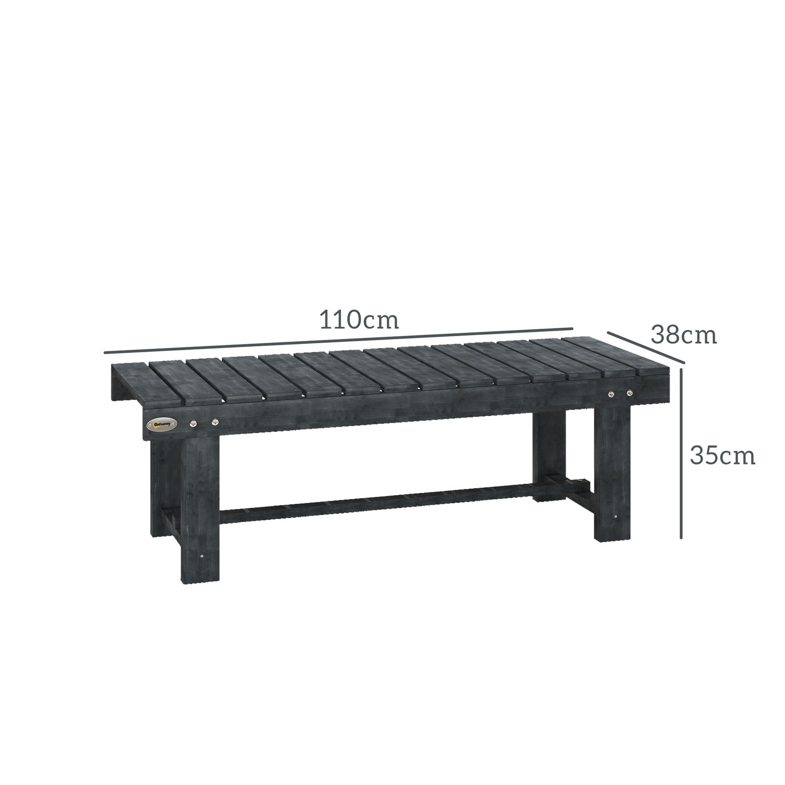 Outsunny 2-Seater Garden Wooden Bench, Grey - Image 3