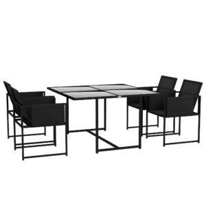 Outsunny 5 Piece Garden Dining Set with Breathable Mesh Seat, Adjustable Backrest, Tempered Glass Table Top for Patio, Black