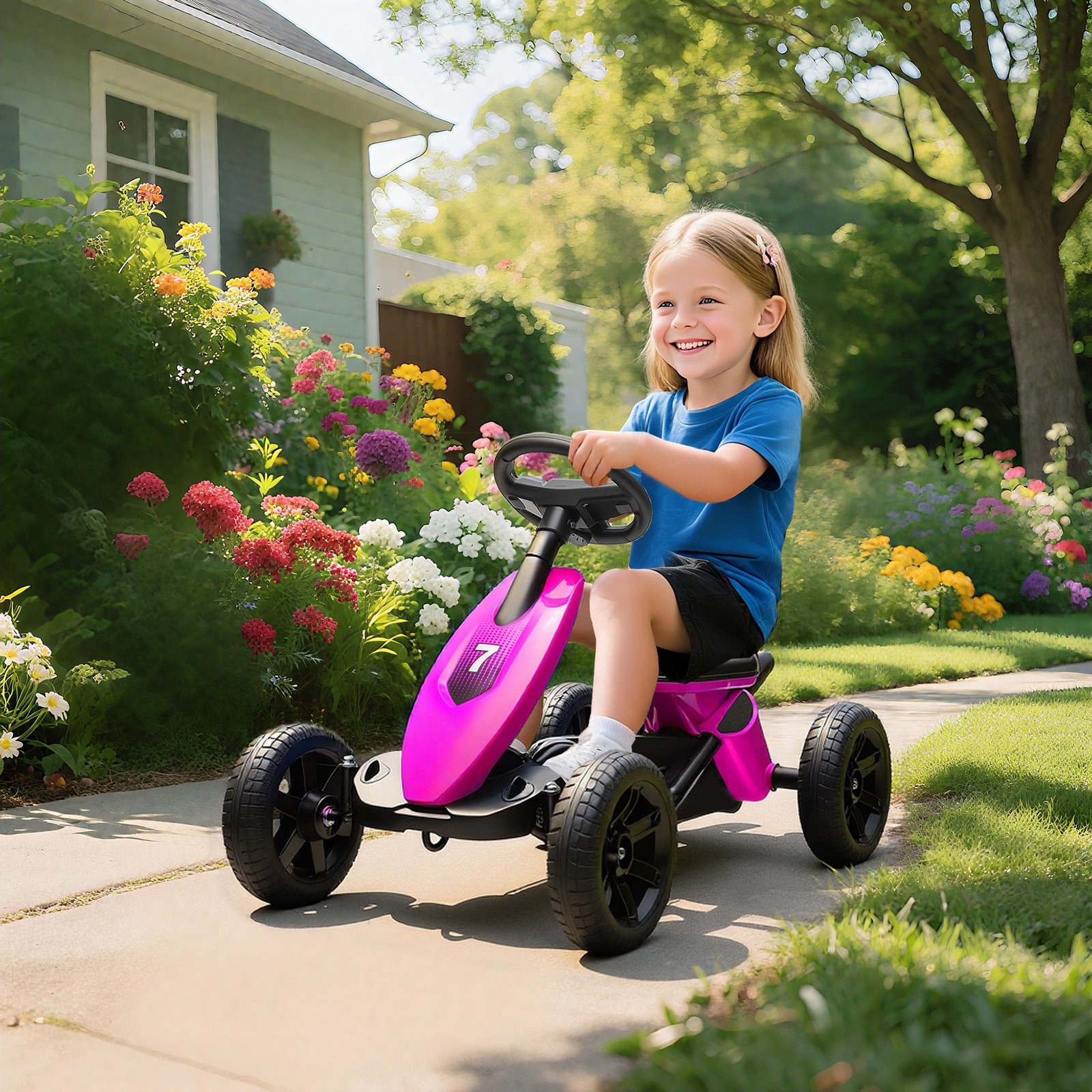 AIYAPLAY Pedal Go Kart for Kids 2-5 Years, with Silent EVA Wheels, Metal Frame, Pink - Image 2
