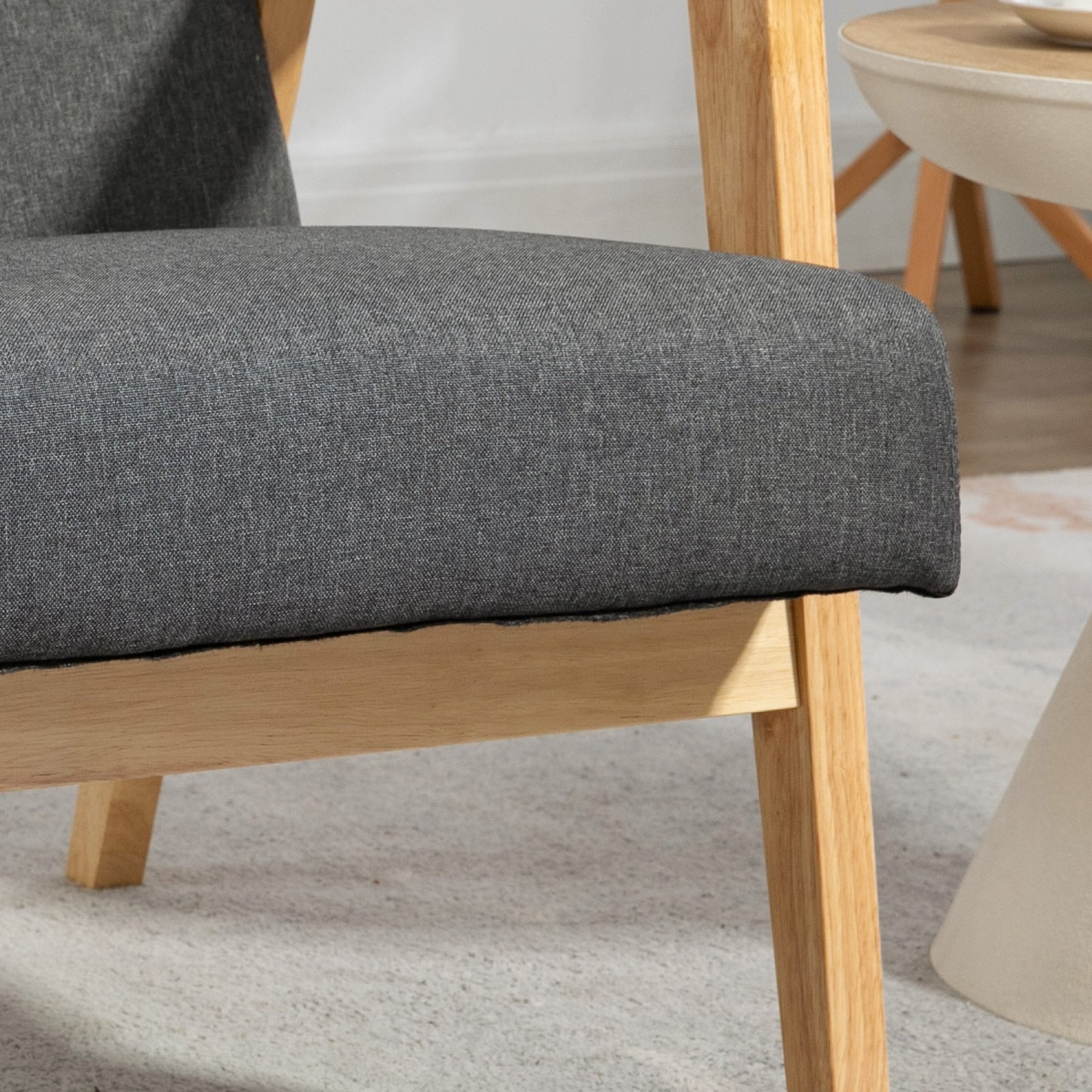 HOMCOM Fabric Accent Chair for Living Room, Arm Chair with Rubber Wood Frame and Padded Cushion, Dark Grey - Image 7