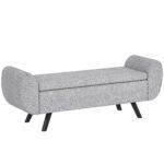 HOMCOM Storage Ottoman with Armrest, Window Seat, Upholstered Linen Storage Bench with Rubberwood Legs, Footstool for Bedroom Living Room, Hallway, Dark Grey