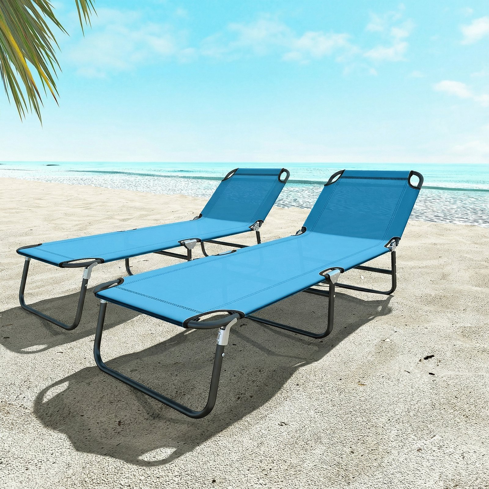 Outsunny Garden Sun Lounger, with Five-Position Back - Sky Blue - Image 8