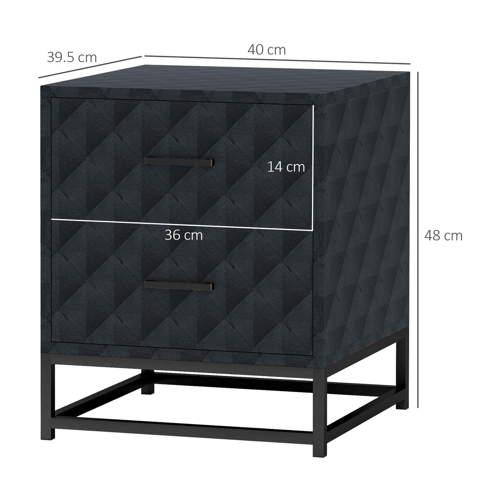 HOMCOM Bedside Tables Set of 2, Modern Bedside Table Nightstand with 2 Drawers, Bedside Cabinet Sofa Side Table with Storage, Steel Legs for Bedroom, Living Room, Black - Image 3
