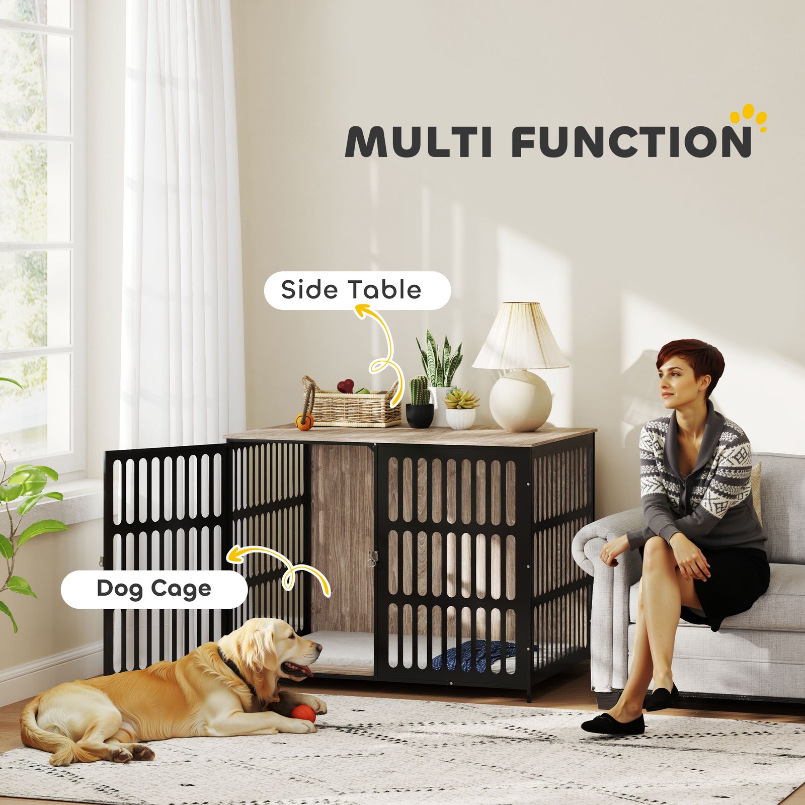 PawHut Dog Crate Furniture with Anti-Chew Resistant Mesh, Anti-Escape Single Door, for Extra Large Dogs, 118 x 80 x 92 cm - Image 4