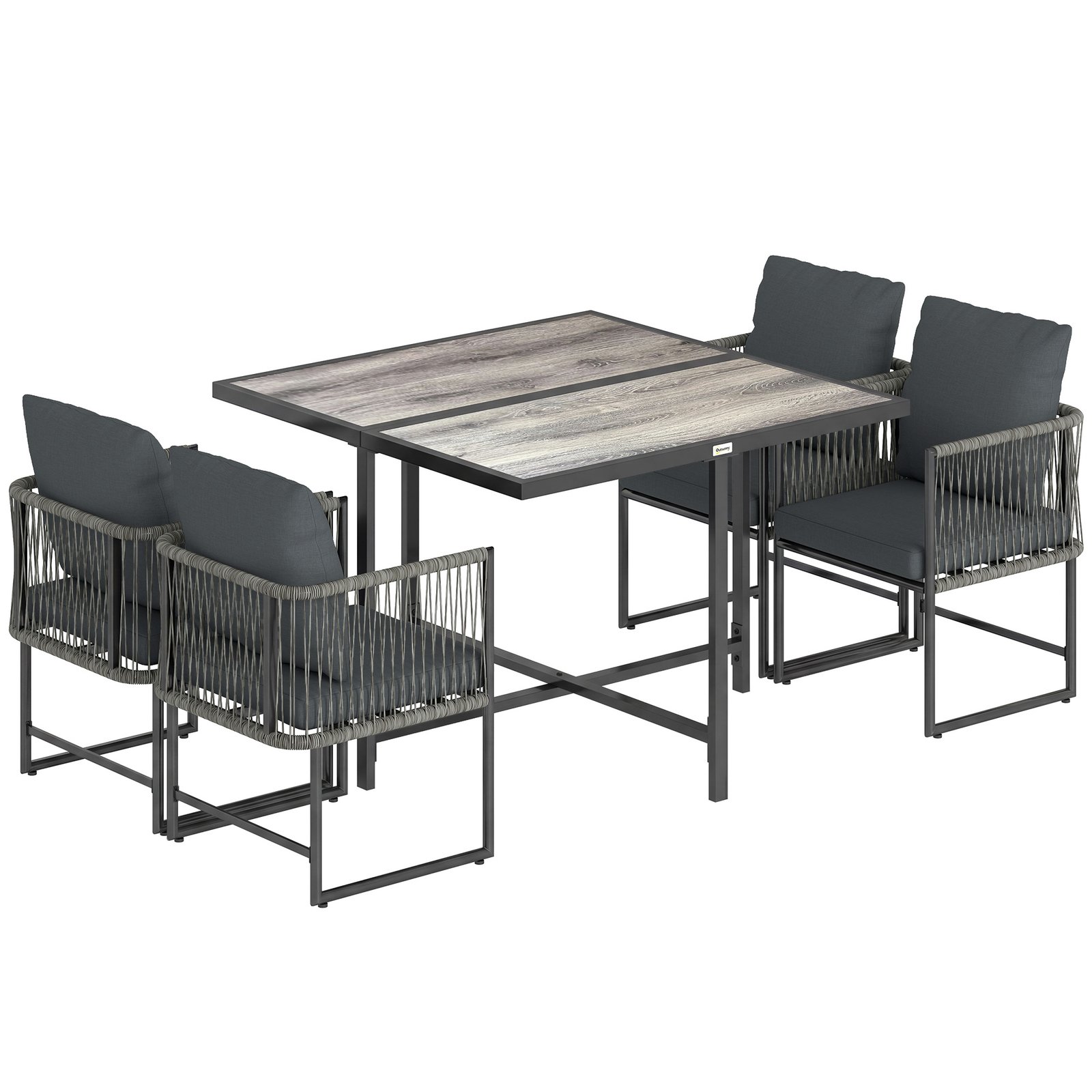 Outsunny 4-Seater Garden Dining Set, Rattan Outdoor Furniture with Space-Saving Chairs and Thick Cushions for Patio Balcony Black