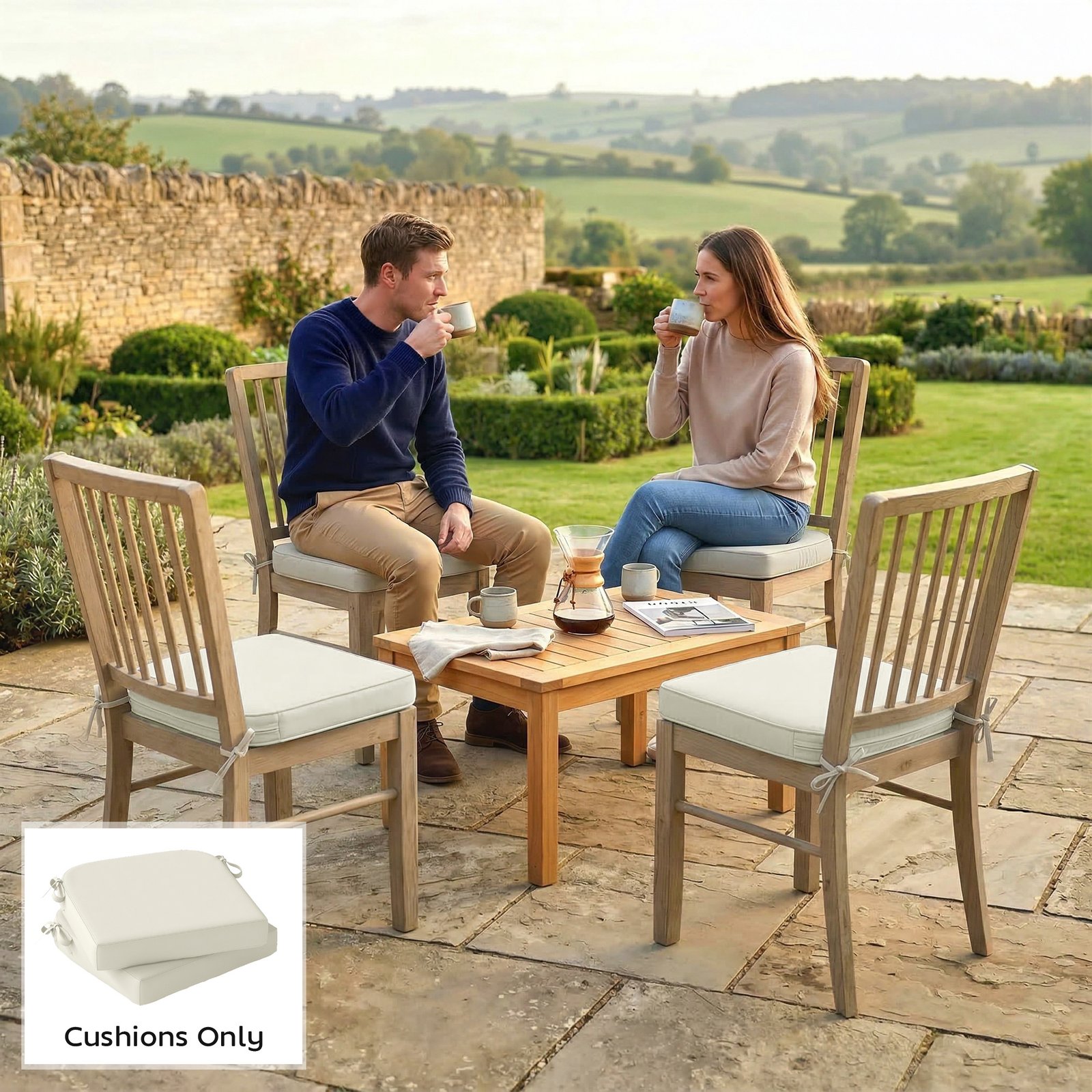 Outsunny Outdoor Chair Seat Cushions Set of 2, Garden Chair Cushions with 7cm Thick Foam & Ties, Cream White - Image 9