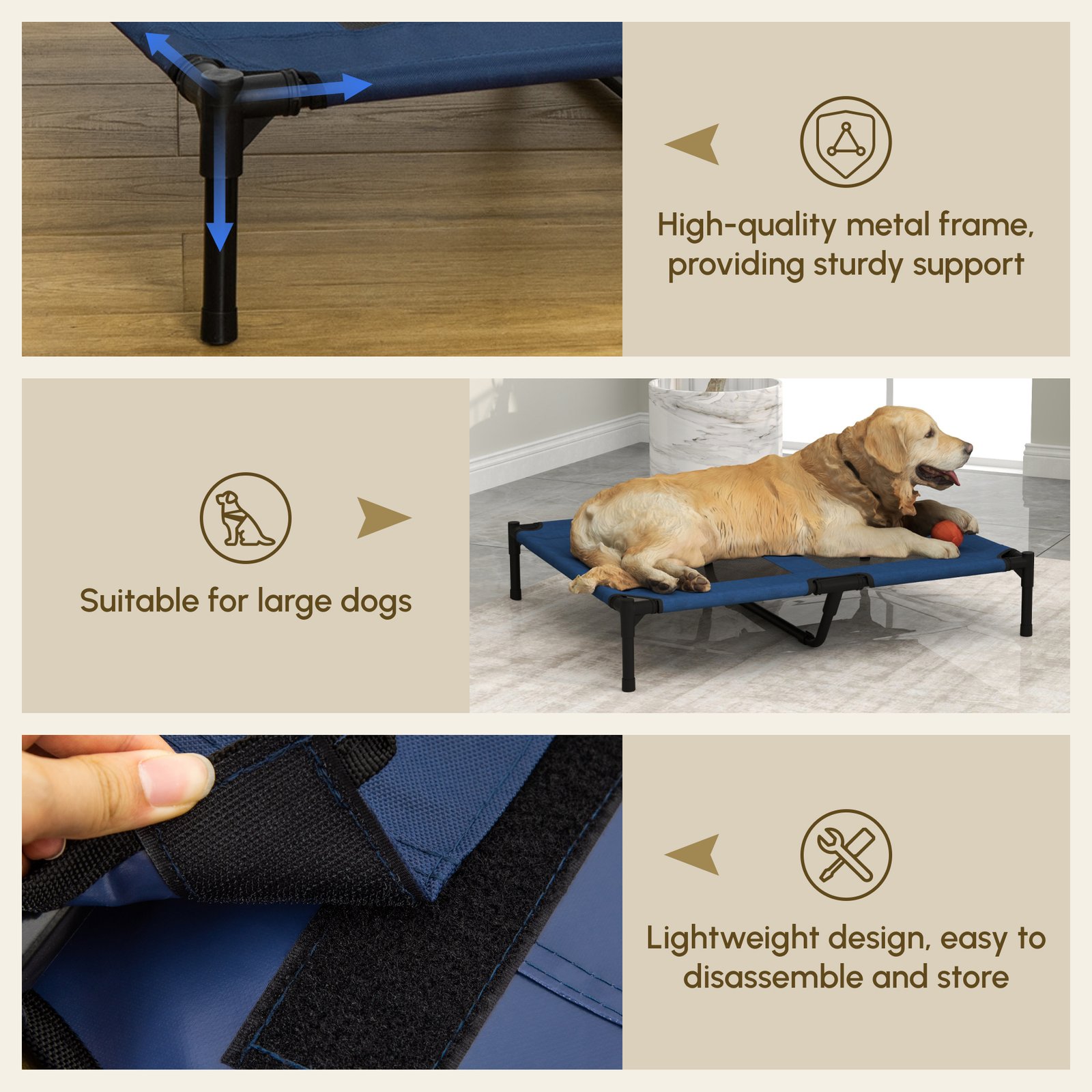 PawHut Raised Dog Bed Cat Elevated Lifted Puppy Pet Elevated Cot Portable Camping Basket Blue (Large) - Image 4