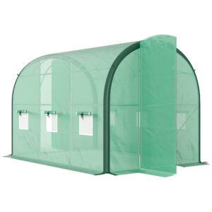 Outsunny 3 x 2 m Polytunnel Greenhouse, with Reinforced PE Cover, Windows and Doors - Green