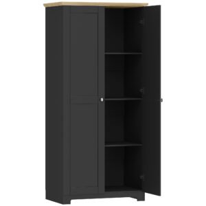 HOMCOM Kitchen Cupboard, 172cm Freestanding Storage Cabinet with Doors and Shelves, Black