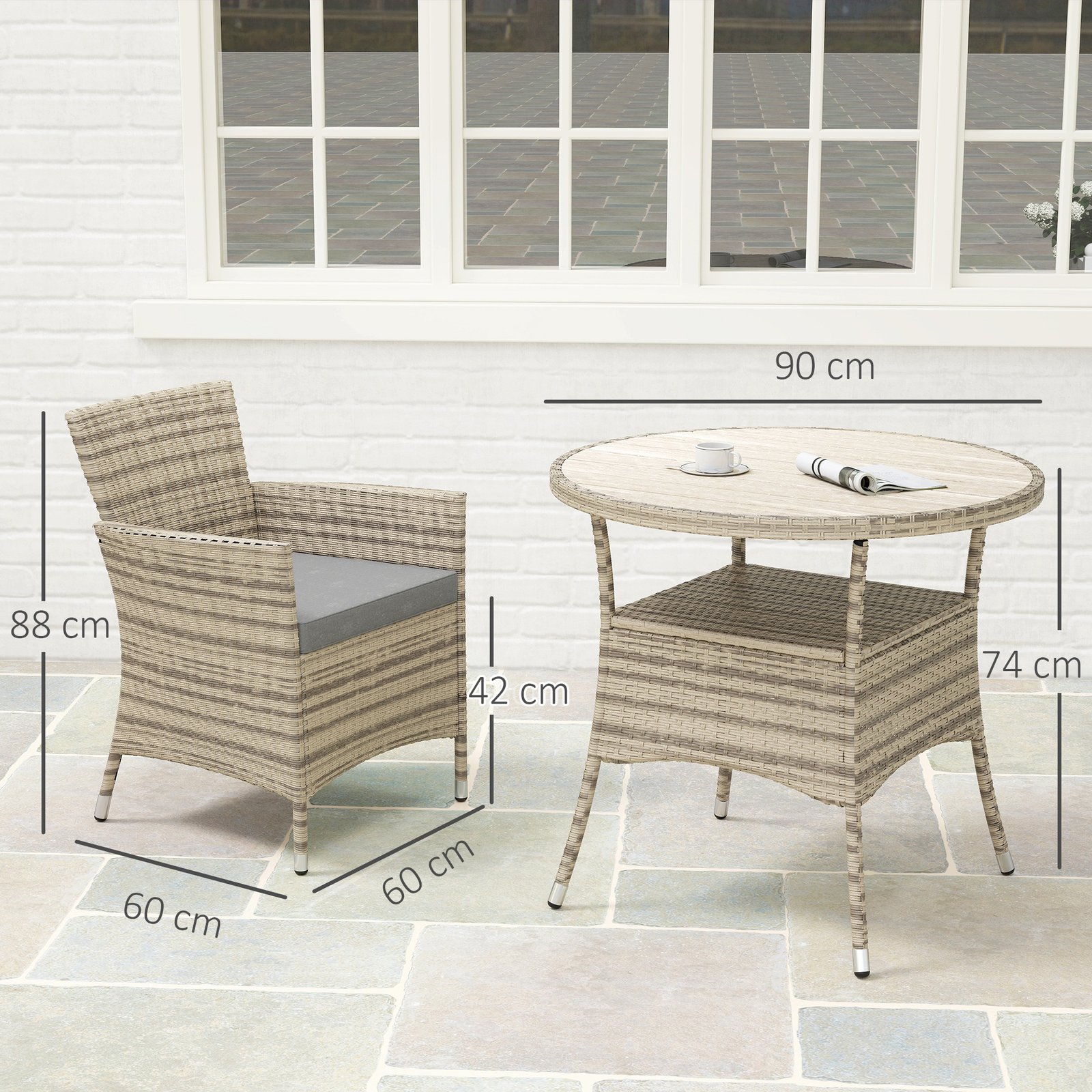 Outsunny Five-Piece Rattan Garden Set, with Two-Tier Table - Grey - Image 3