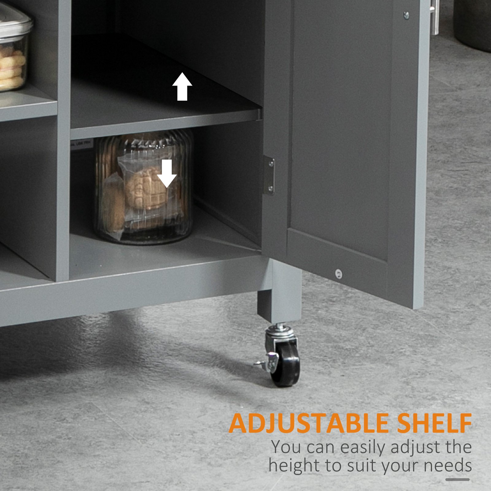 HOMCOM Compact Kitchen Trolley Utility Cart on Wheels with Open Shelf & Storage Drawer for Dining Room, Kitchen, Grey - Image 6