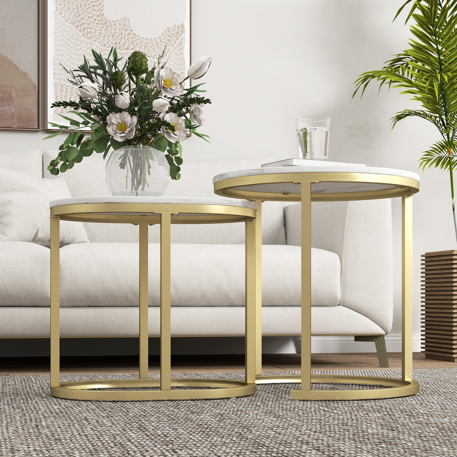 HOMCOM Marble-Effect Nest of Tables - Gold Tone/White - Image 8