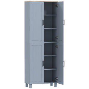 HOMCOM Freestanding Kitchen Cupboard, 4-Door Storage Cabinet with Adjustable Shelves, Modern Kitchen Pantry, 170cm, Grey